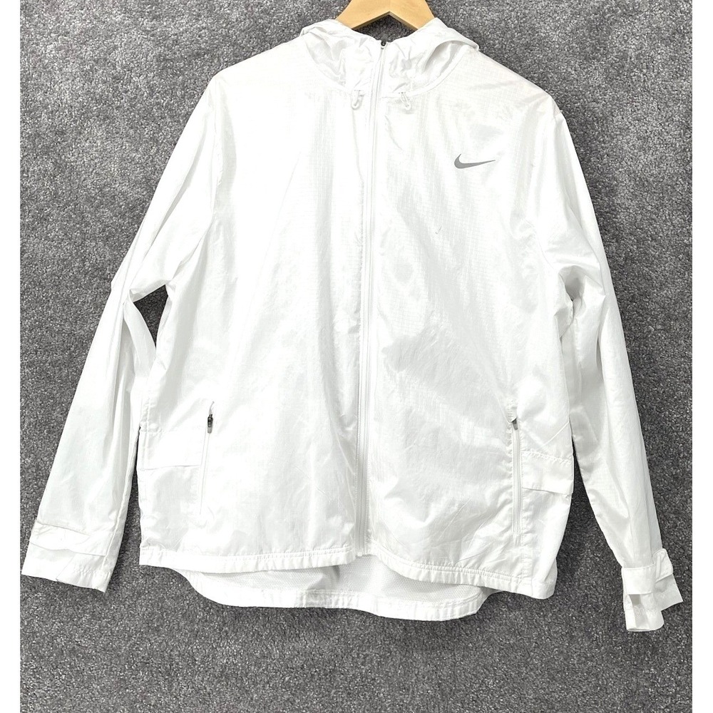 Nike Essential Women's XL White Hooded Windbreaker Lightweight Running Jacket